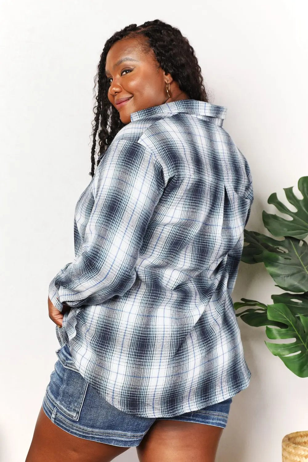 Double Take Plaid Dropped Shoulder Shirt - Love Salve